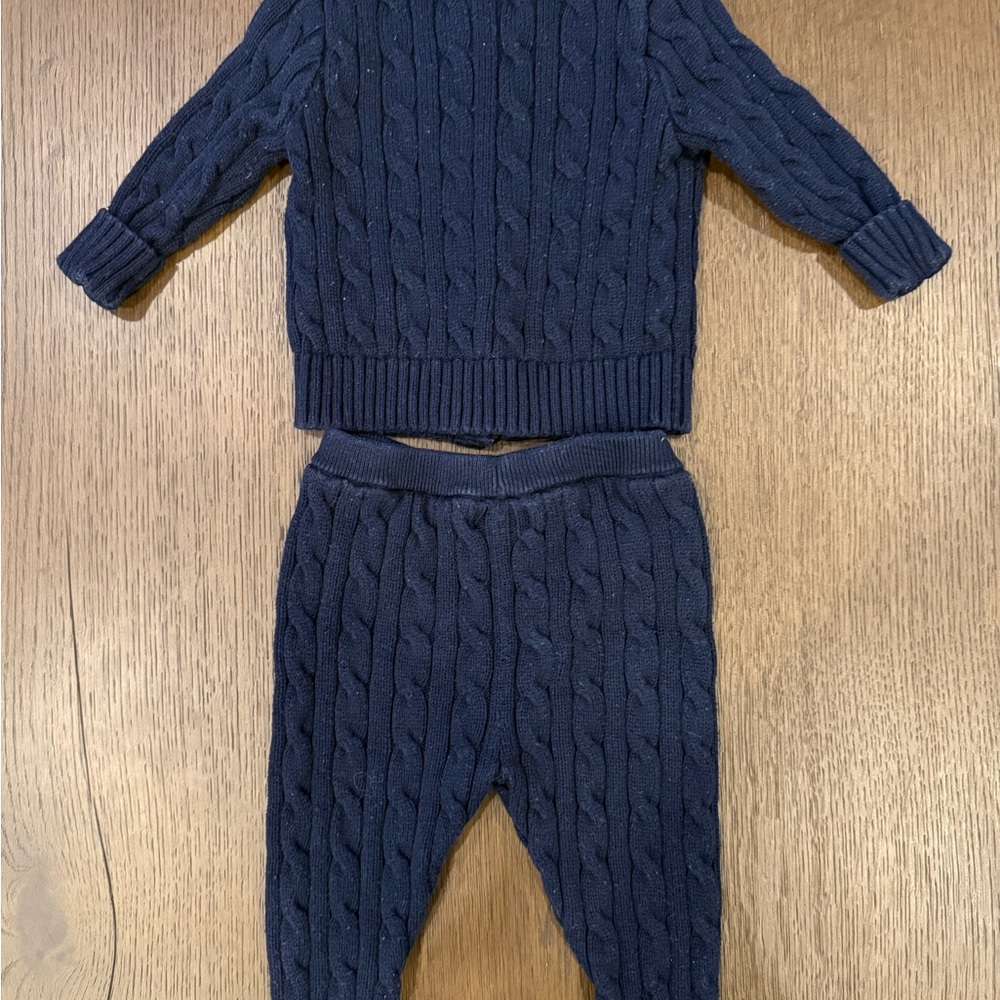 Ralph Lauren Navy Cable Knit Baby Cardigan & Pants Set - Picture 4 of 4